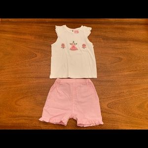 Orient Expressed Ballerina Embroidered Top and Pink and White Seersucker Shorts